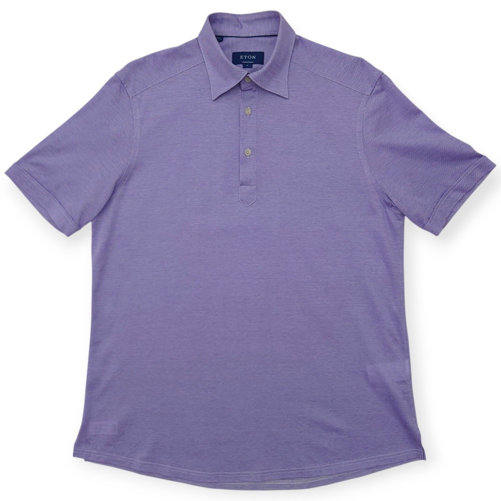 Eton Contemporary Polo Shirt Men's Medium Purple Knit Pique Short Sleeve Cotton